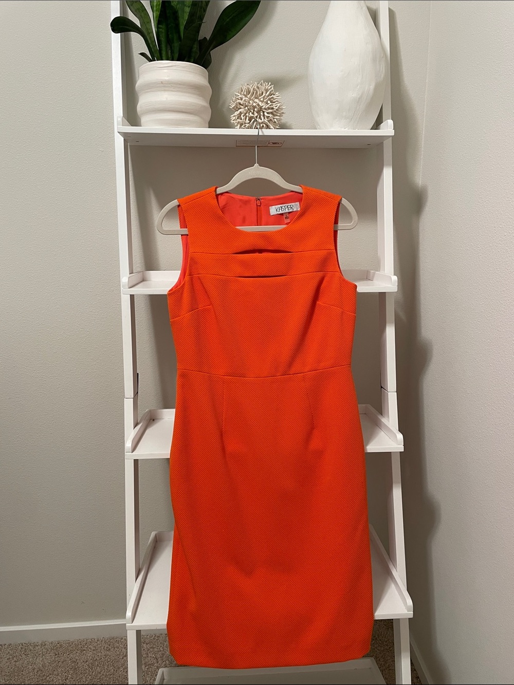 Kasper Vibrant Orange Sleeveless Midi Sheath Dress